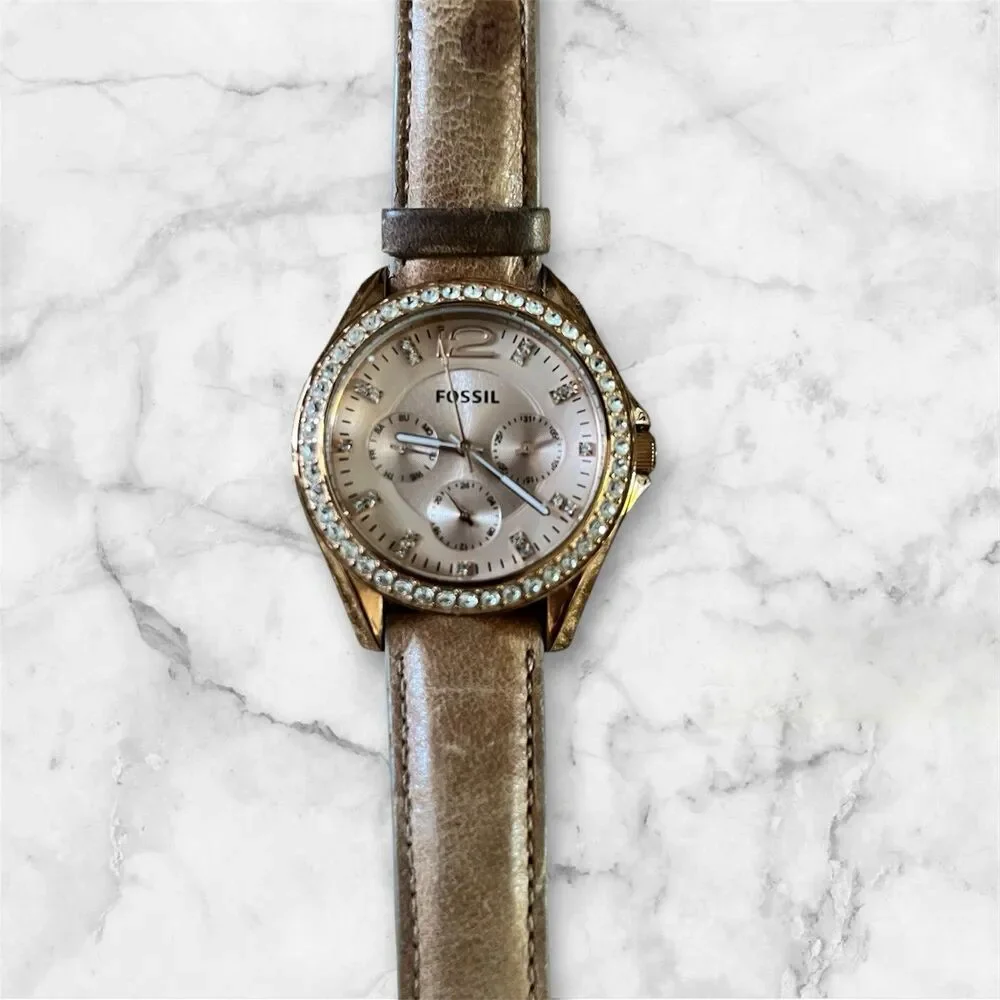 Fossil‎ ES3363 Riley Women's Multifunction Tan Leather Analog Quartz Watch